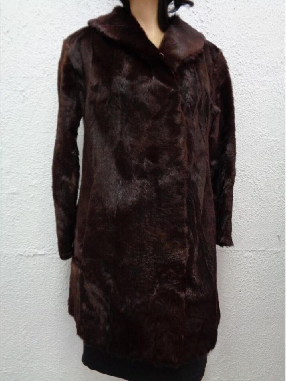 MINT BROWN LAMB FUR JACKET COAT WOMEN WOMAN SIZE 4 PETITE